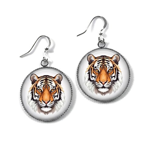 Boucles d’oreilles tigre royal – médaillon illustré esquisse