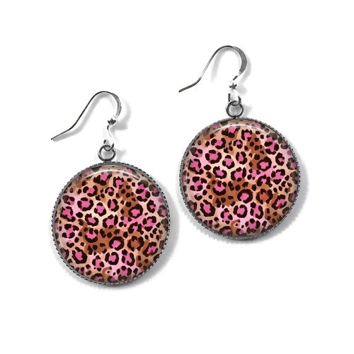 Boucles d’oreilles léopard rose glam – médaillon tendance esquisse
