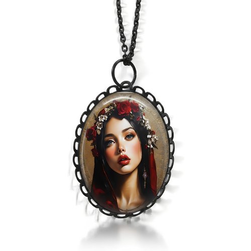 Pendentif vierge marie – cabochon ovale 3 x 2 cm en résine esquisse