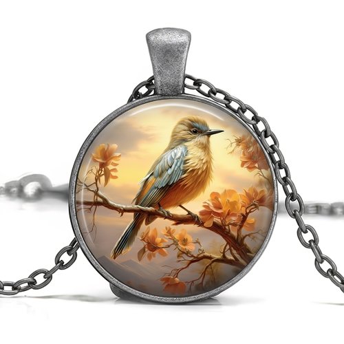 Pendentif oiseau poétique – cabochon 2,5 cm en résine esquisse