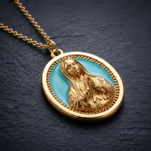 Médaillon vierge marie ave maria - résine et feuille d'or esquisse