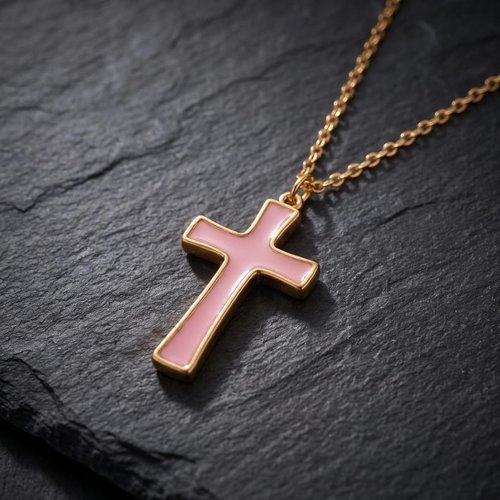 Pendentif croix rose foi - résine peinte main esquisse