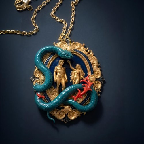 Pendentif adam et eve - camée baroque résine esquisse