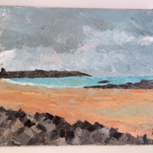 Peinture à l'huile plage bretonne (plage des chevrets à st coulomb en ile-et-vilaine)