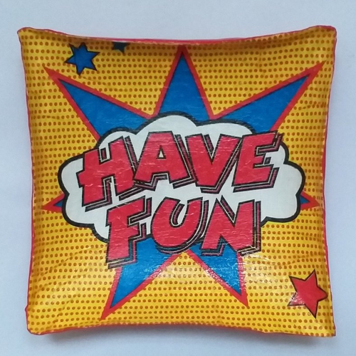 Coupelle carrée en papier maché - fait main - décor pop "have fun" style bd roy lichtenstein