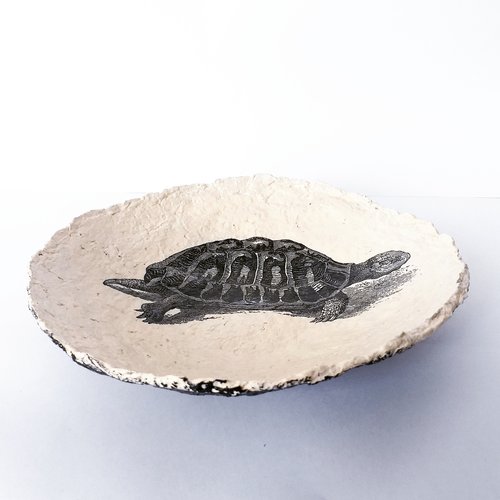 Bol / coupe en papier maché - fait main - décor tortue