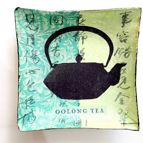 Coupelle carrée en papier maché - fait main - décor asiatique théière "oolong tea"