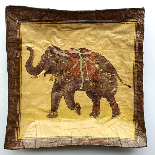 Coupelle carrée en papier maché - fait main - décor éléphant indien
