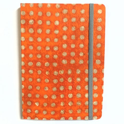 Carnet a5 bullet - couverture papier népalais motifs pois ivoire sur fond orange