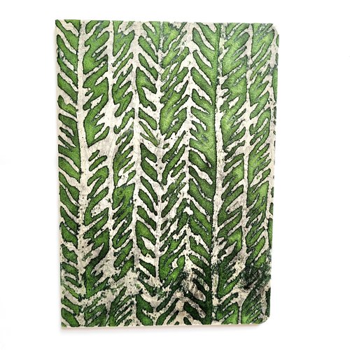 Cahier a5 bullet - couverture papier népalais motif feuillages vert et beige