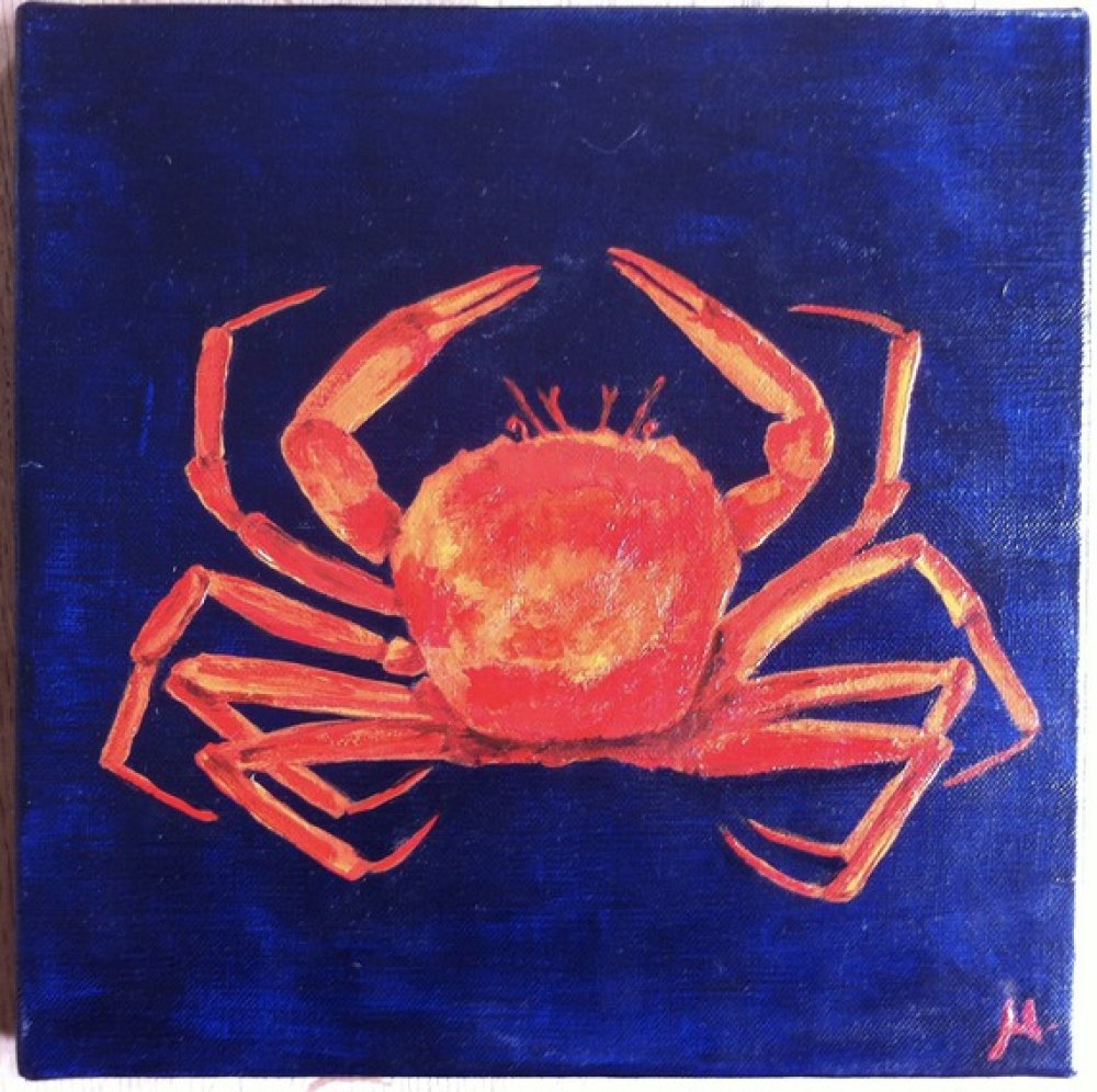 Tableau Crabe Rouge Sur Fond Bleu Nuit Acrylique Un Grand Marche