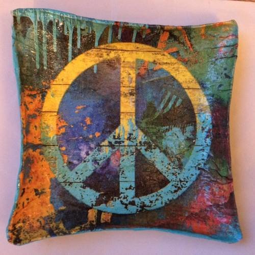 Coupelle carrée en papier maché - fait main - décor hippie symbole peace and love 