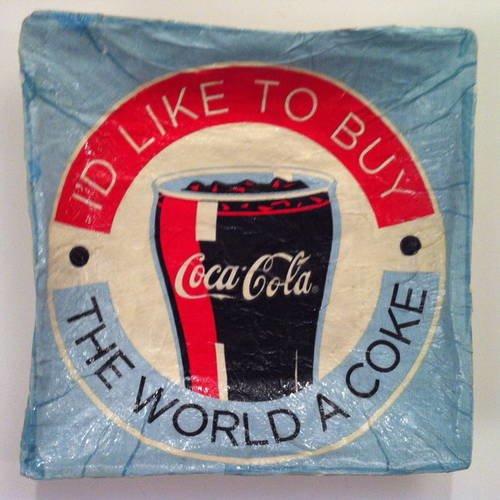 Coupelle carrée en papier maché - fait main - décor "i'd like to buy  - coca cola - the