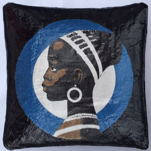 Petite coupelle carrée en papier maché - fait main - décor profil de femme africaine 