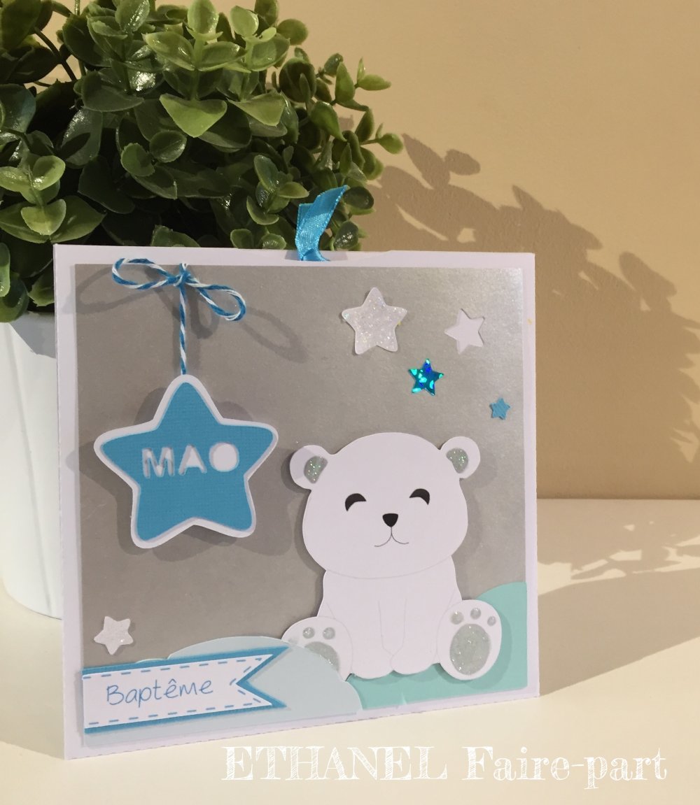 Lot de 8 cartes d'Invitation Anniversaire Enfant - Mixte - Animaux - Ours  Blanc