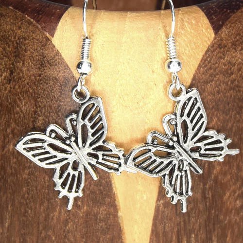 Boucles d'oreille papillon argentés, clips d'oreilles papillon argentés 