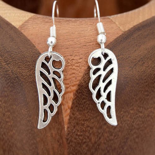 Boucles d'oreilles ailes d'anges filigrane argentées, clips ailes d'anges filigrane argentées 