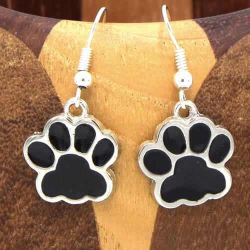 Boucles d'oreilles pattes noires argent tibétain, clips  petites pattes argentées 