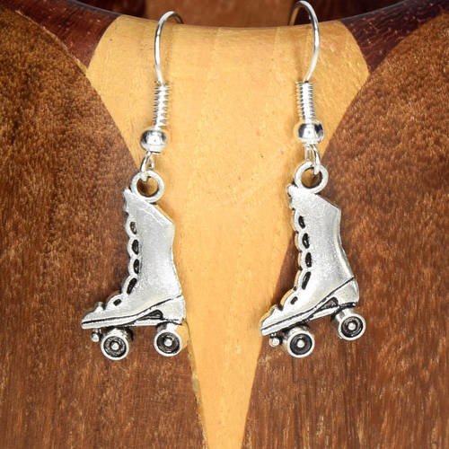 Boucles d'oreilles rollers métal argenté - silver-plated roller earrings, silver-plated roller-skate clips