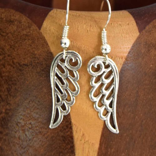 Boucles d'oreilles ailes d'anges filigrane argentées 