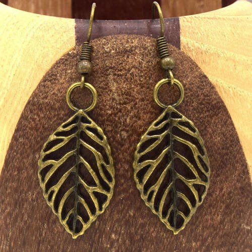 Boucles d'oreilles feuille bronze, clips feuille bronze antique 