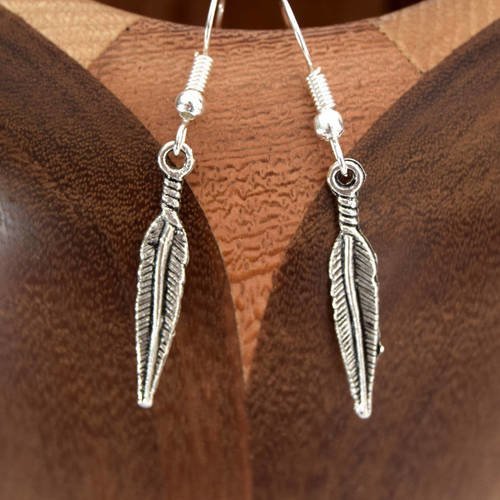 Boucles d'oreilles plumes argentées, clips grandes plumes argentées 