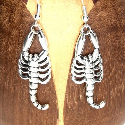 Boucles d'oreilles scorpion métal argenté, clips scorpion métal argenté 