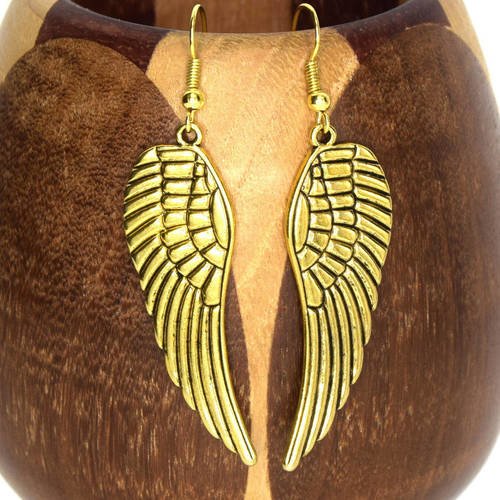 Boucles d'oreilles ailes d'anges dorées, clips ailes d'anges couleur or