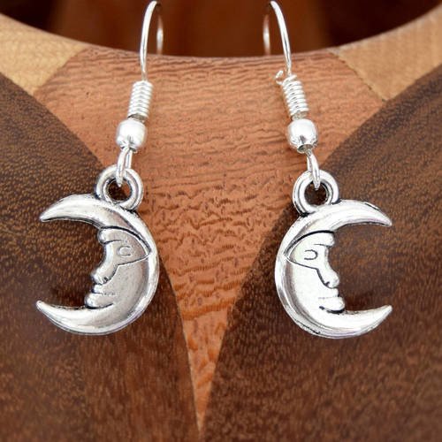 Boucles d'oreilles petite lune argent vieilli, clips lune argent vieilli 