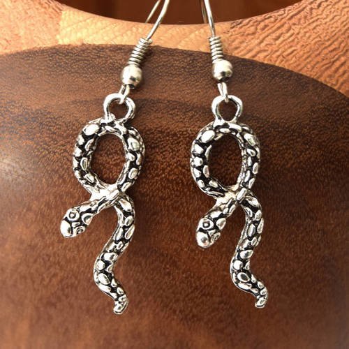 Boucles d'oreille serpents argentés, clips serpents argentés 