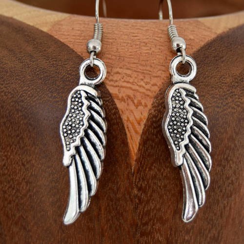 Boucles d'oreilles ailes d'anges argentées, clips ailes d'anges argentées 