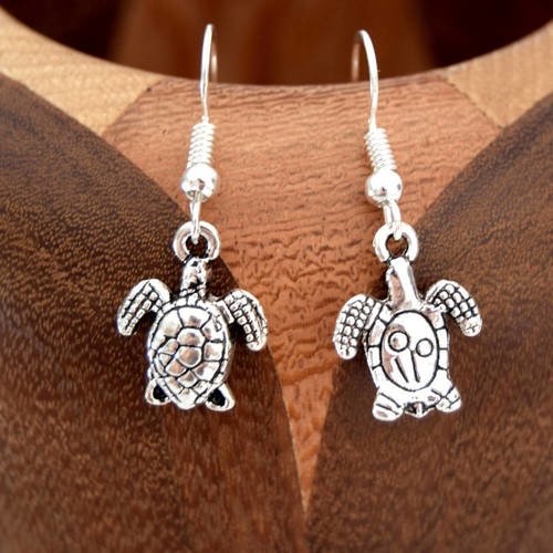 Boucles d'oreilles tortue de mer argent vieilli, clips tortue de mer argent vieilli 