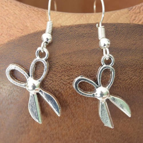 Boucles d'oreilles ciseaux, clips ciseaux argentés 