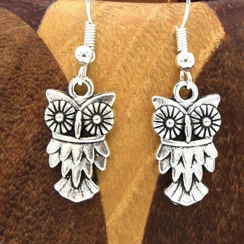 Boucles d'oreilles chouettes argentés, clips chouettes argentés 