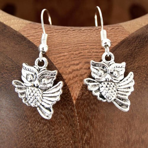 Boucles d'oreille petites chouettes argentés, clips chouettes argentés 