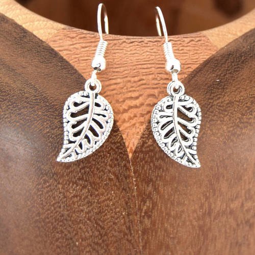 Boucles d'oreilles petite feuille argent filigrané, clips petite feuille argent filigrané 