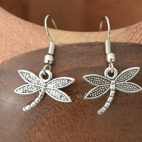 Boucles d'oreilles libellules, clips libellules argentés 