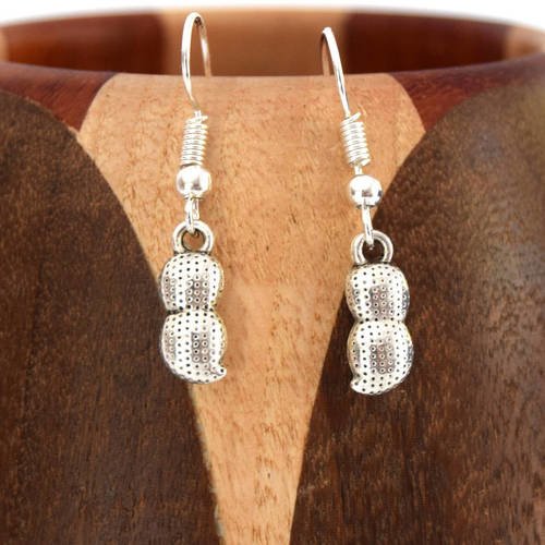 Boucles d'oreilles cacahouètes argentées, clips cacahouètes argentées 