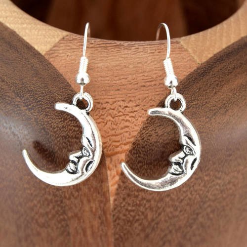Boucles d'oreille croissants de lune argentés, clips croissants de lunes argentés 