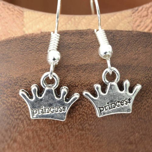 Boucles d'oreilles couronnes de princesse, clips couronnes de princesse argentés 