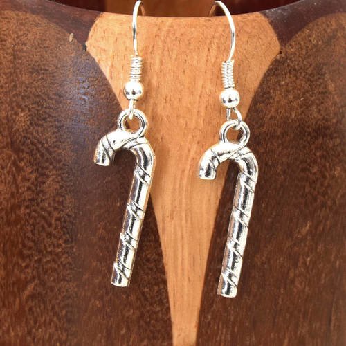 Boucles d'oreilles  sucres d'orge de noël argentés 3d