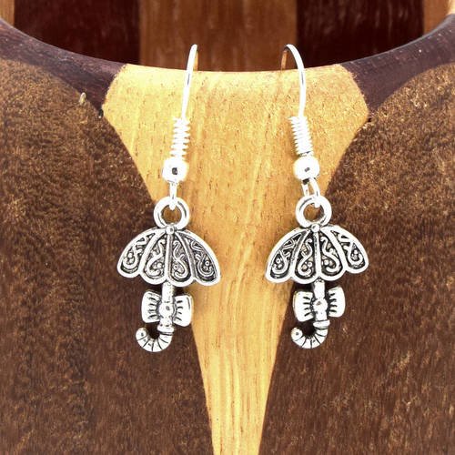 Boucles d'oreilles ombrelle argent vieilli, parapluie, bijoux enfants 