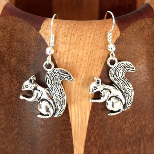 Boucles d'oreilles écureuilles argentés, clips d'oreilles écureuilles argentés 
