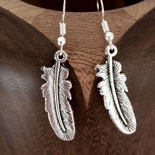 Boucles d'oreilles grandes plumes argentées, clips grandes plumes argentées 