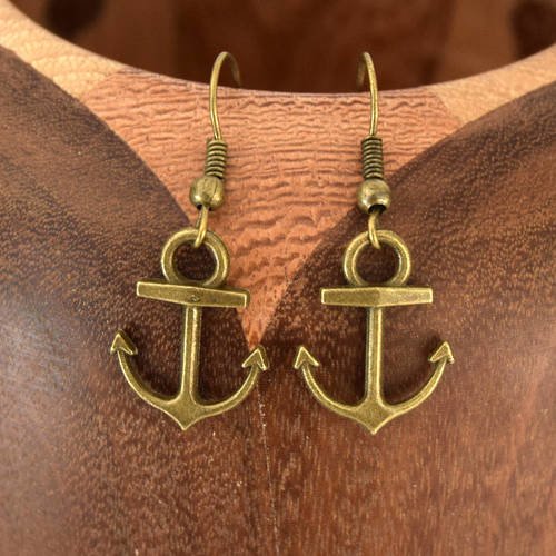 Boucles d'oreilles ancre de bateau en bronze, clips ancre de bateau en bronze 