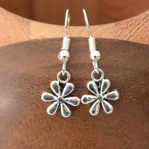 Boucles d'oreilles petites fleurs, clips petites fleurs argentés 