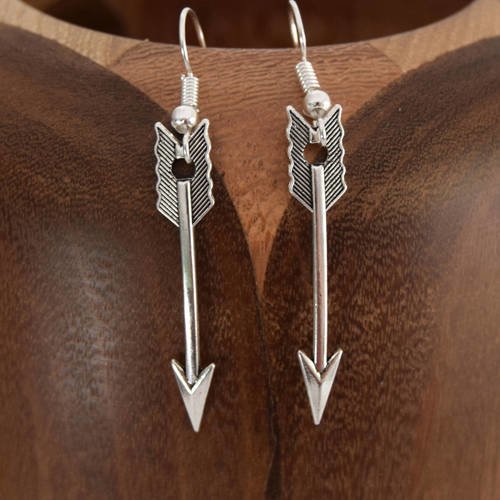 Boucles d'oreilles flèches métal argenté, clips flèches argentés 