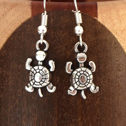 Boucles d'oreilles petites tortues argentés, clips d'oreilles petites tortues argentés 