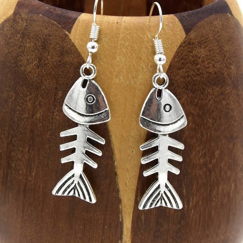 Boucles d'oreilles poisson os argent - fish bone silver earrings