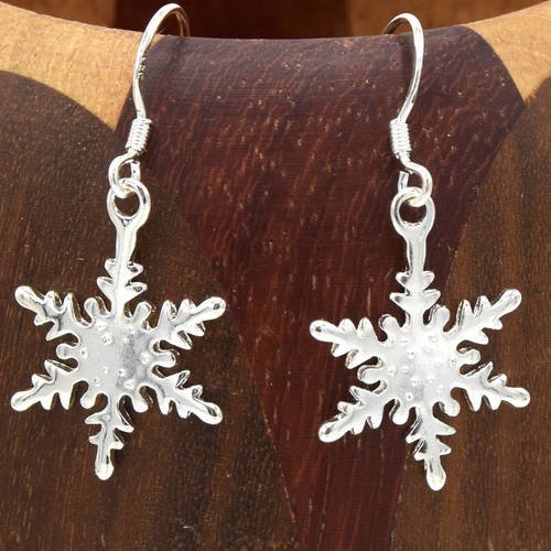 Boucles  d'oreilles flocons de neige argent sterling 925 argentés